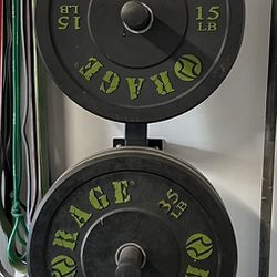 OLYMPIC BUMPER PLATES & ROGUE BARBELL