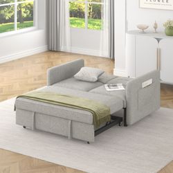 Loveseats Sofa Bed with Pull-out Bed,Adjsutable Back and Two Arm Pocket-Light grey(54.5x33x31.5)