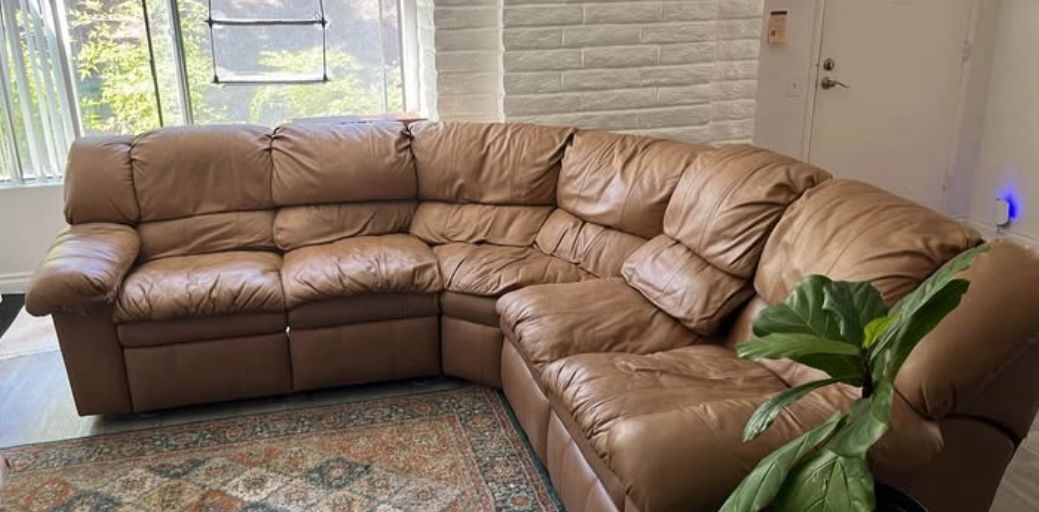 Leather Sectional Couch - Burnt Orange
