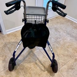 Medline 3-Wheel Ultralight Rollator, Supports up to 275 lbs, 8" wheels, Blue