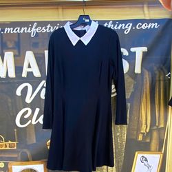Wednesday Addams Family Costume Aphoratti Black Dress White Collar Women Size XL