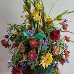 Exotic Tropical Silk Mixed Floral Arrangement in Brown Ceramic Vase