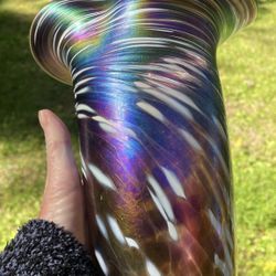 Handmade Art Glass Iridescent ROSETREE ROWENA Vase Signed