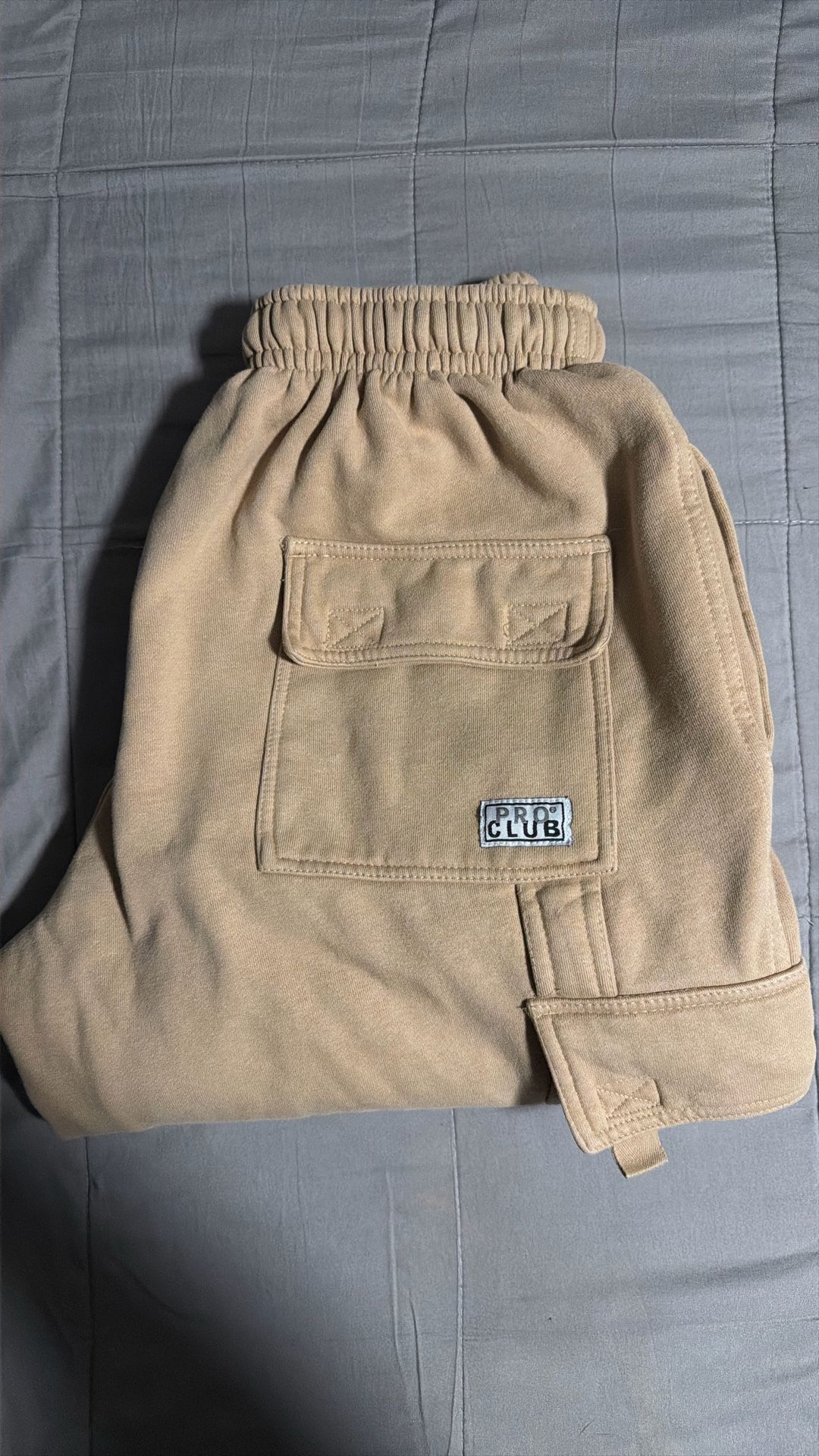 TAN PRO CLUB HEAVYWEIGHT FLEECE CARGO SWEATS SIZE L