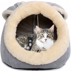 Beds for Indoor Cats - with Anti-Slip Bottom, Rabbit-Shaped Dog Cave with Hanging Toy, Puppy Bed with Removable Cotton Pad