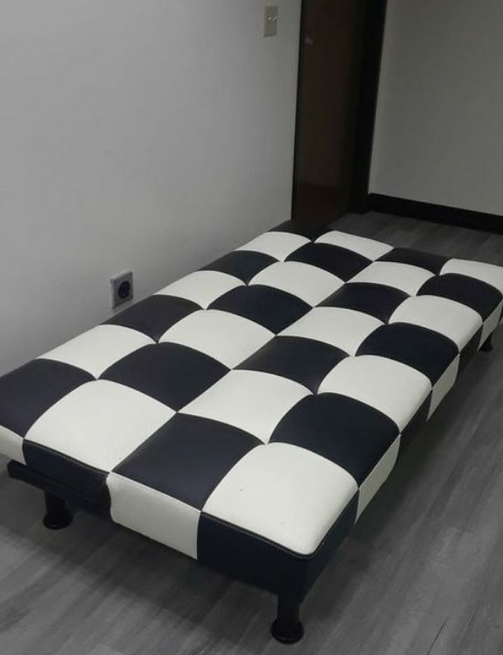 Brand New Checkered Leather Tufted Futon