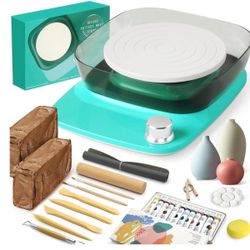 Mini Pottery Wheel for Beginners | 6in Turntable, 0-440 RPM Speed Adjustable with Rechargeable Battery, 1.8 Lb Air Dry Clay, Pottery Tools and Art Sup