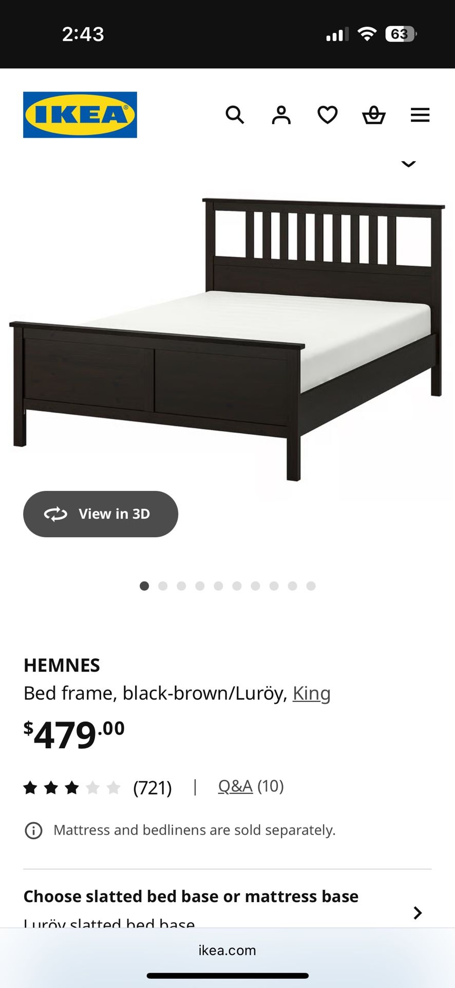 Ikea HEMNES Bed frame King Size