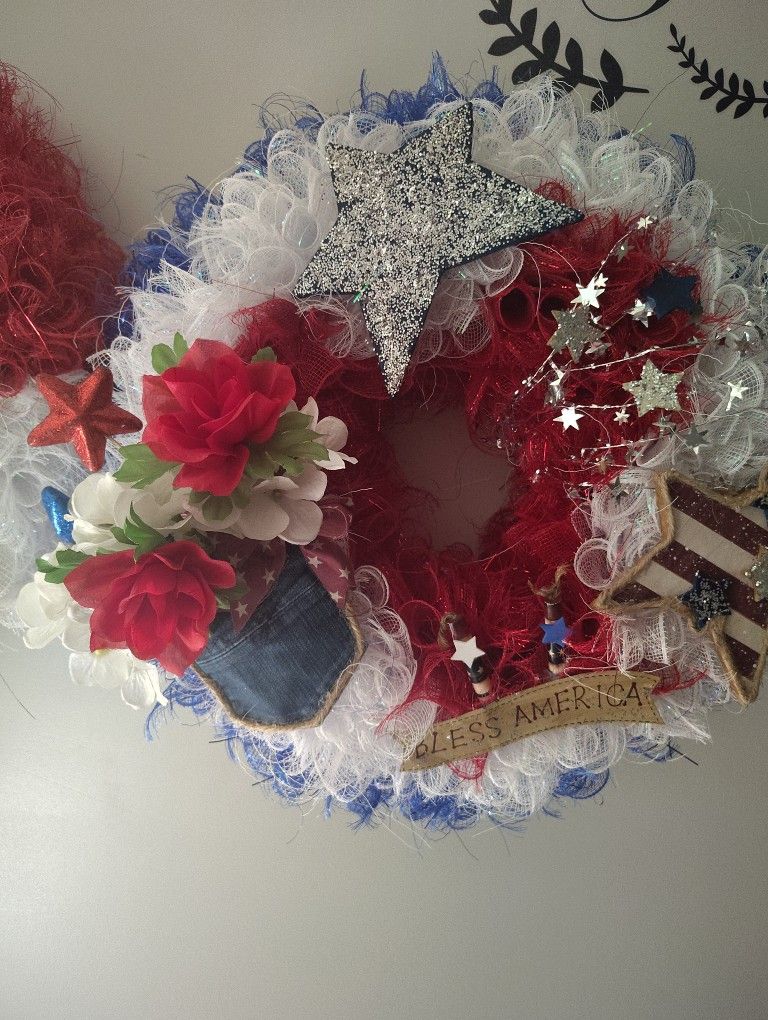 Red White And Blue Bless America Wreath
