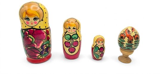 ESTATE SALE Vintage Hand-Painted Russian Matryoshka Nesting Dolls (3 Pieces) + Folk Art Cat Egg