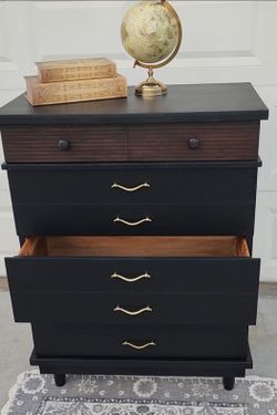 Refinished Vintage Black Wood Dresser