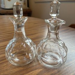 Vintage 1960s Anchor Hocking Clear Glass Olive Oil & Vinegar Cruet with Stopper set of 2