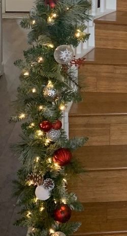 Pre-Lit Christmas Garland with Ornaments