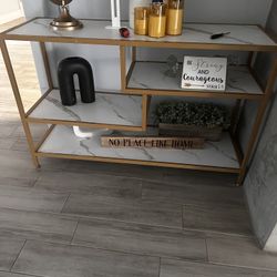 46" inch wide gold and white side table 