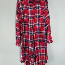 NY & Company Red Plaid Shirt Dress – Size M