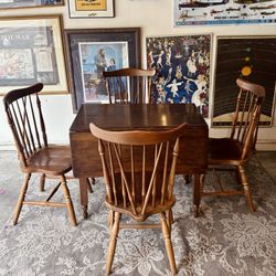 Antique Drop Leaf Table, Wood , dining table, farmhouse kitchen table, solid wood, 4 chairs 