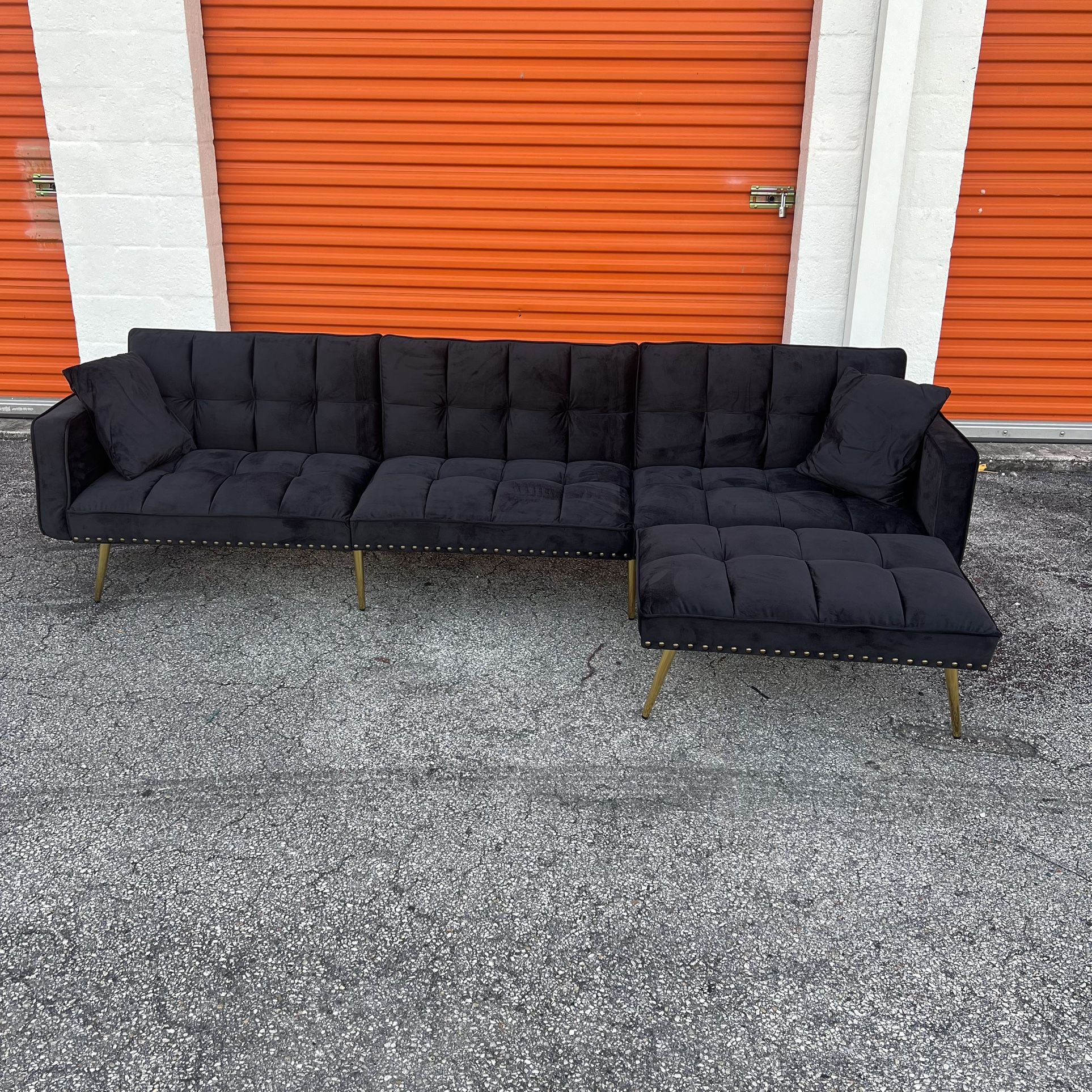 NEW! Black Velvet Sectional Sleeper Sofa π SAME DAY DELIVERY