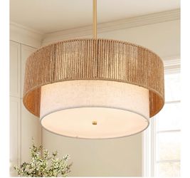 New!✨ 18 in drum boho rattan chandelier