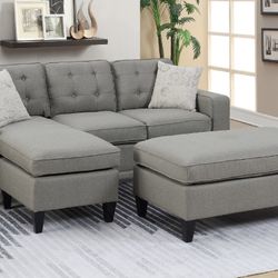 Brand New Light Grey Reversible Sectional Sofa With Ottoman 