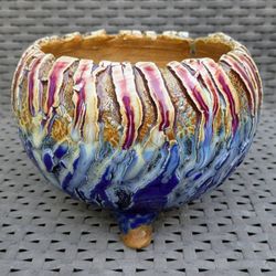 NEW 6" crackled style glaze organic ceramic succulent pot planter bowl plant dish with feet