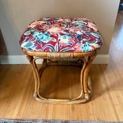 Vintage 60s Rattan Footstool Plant Stand