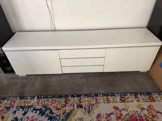White Low-Profile TV Stand with Drawers