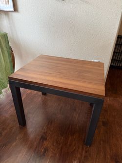 WALNUT Wood Top Side Table with Black Metal Base