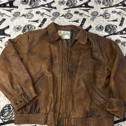 Vintage Leather Bomber Jacket 1980s Brown Leather Alvear Jacket For Men Size XL