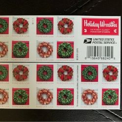 1000 Holiday Wreaths US Postage Forever Stamps