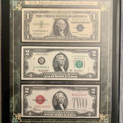 Frame With 3 Currency Bills For Sale 