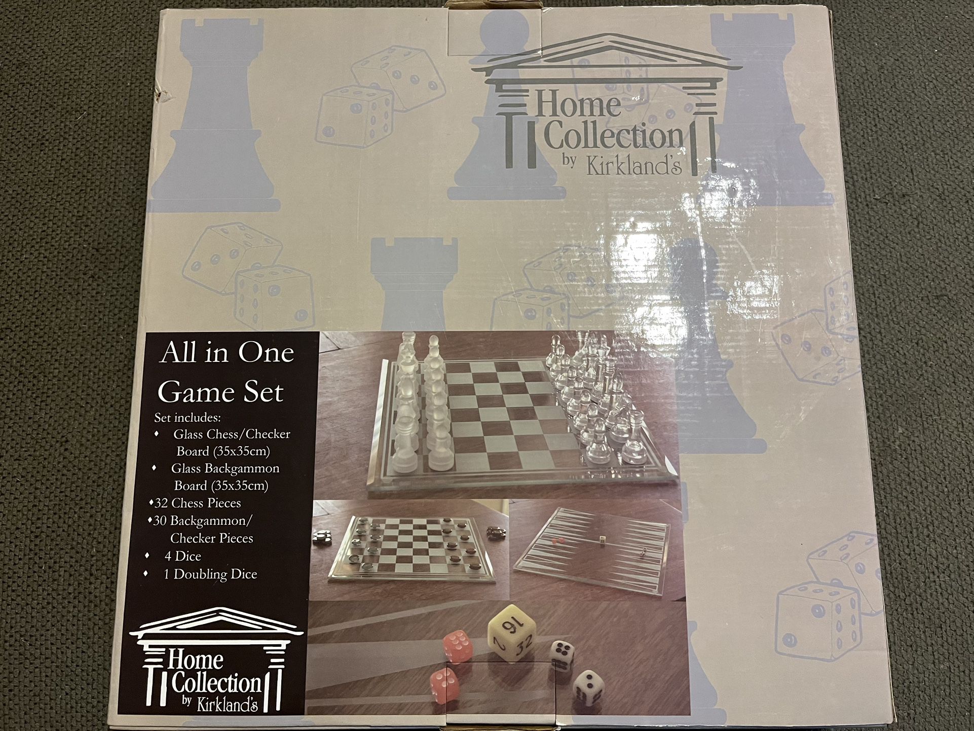 3-in-1 Glass Chess/Checkers/Backgammon Set