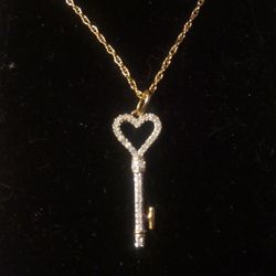10k Gold Diamond Key Necklace 