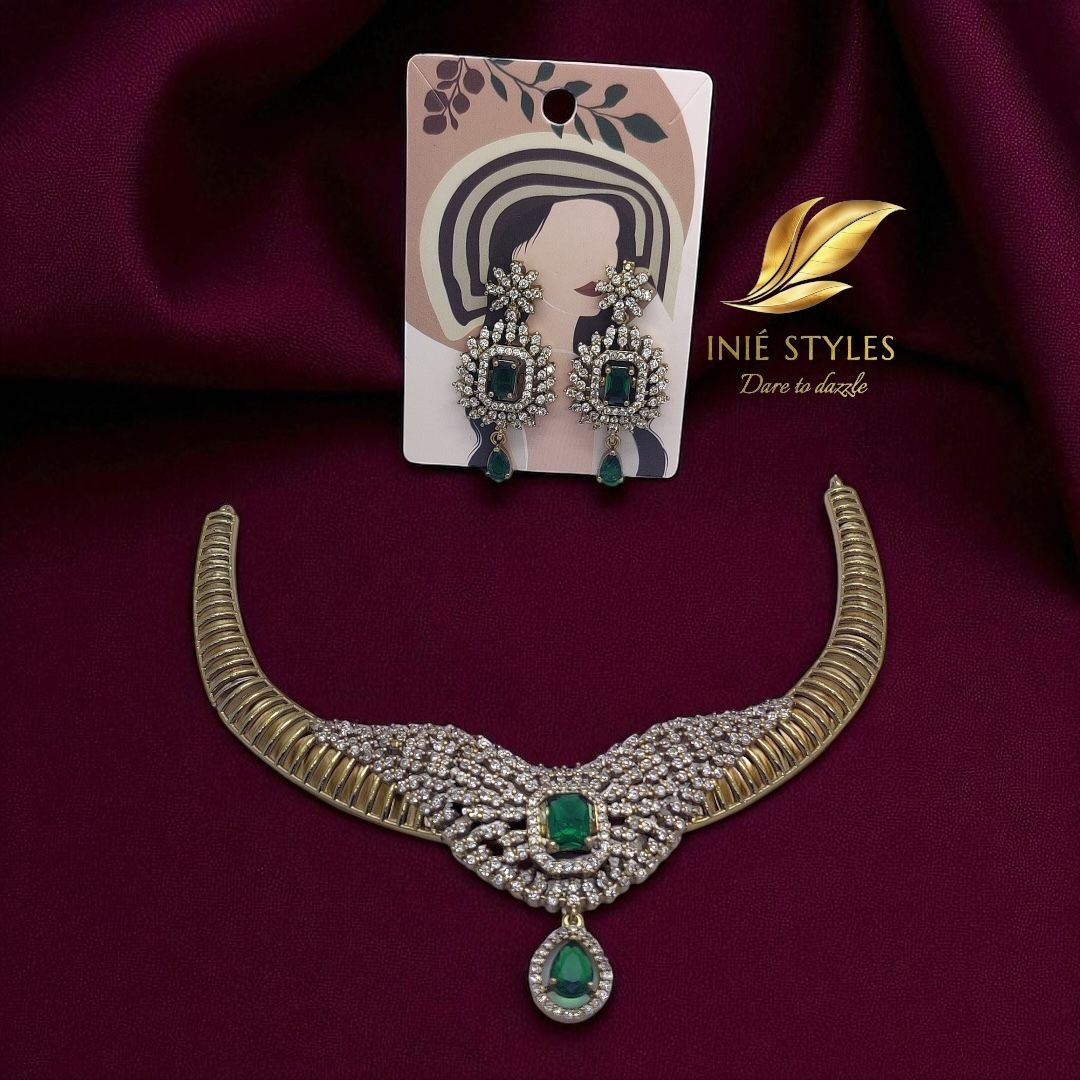 Stunning American Diamond Necklace Stone Set With Elegant Earrings