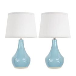 Seealle 19.4" Modern Sky Blue Table Lamp Set of 2-Bedside Lamps for Nightstand, Bedroom Lamp for Living Room Desk End Table Office Guest Room Dresser