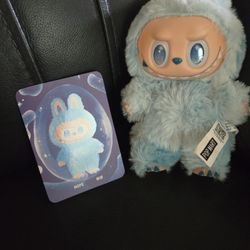 Labubu Big Into Energy HOPE BLUE color plush toy keychain