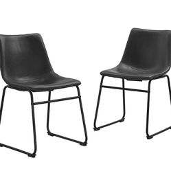 Walker Edison Douglas Urban Industrial Faux Leather Armless Dining Chairs, Set of 2, Black