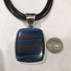 Vintage Sterling Silver Necklace Pendants - Rainbow Calsillica - Turquoise - Black Onyx 