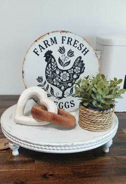 Small Round Rustic Floral Fresh Egg's Metal Sign Kitchen Sign Chicken Farmhouse