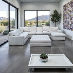 Beige Living Spaces Sectional Couch with Ottoman Free Delivery 🚚 