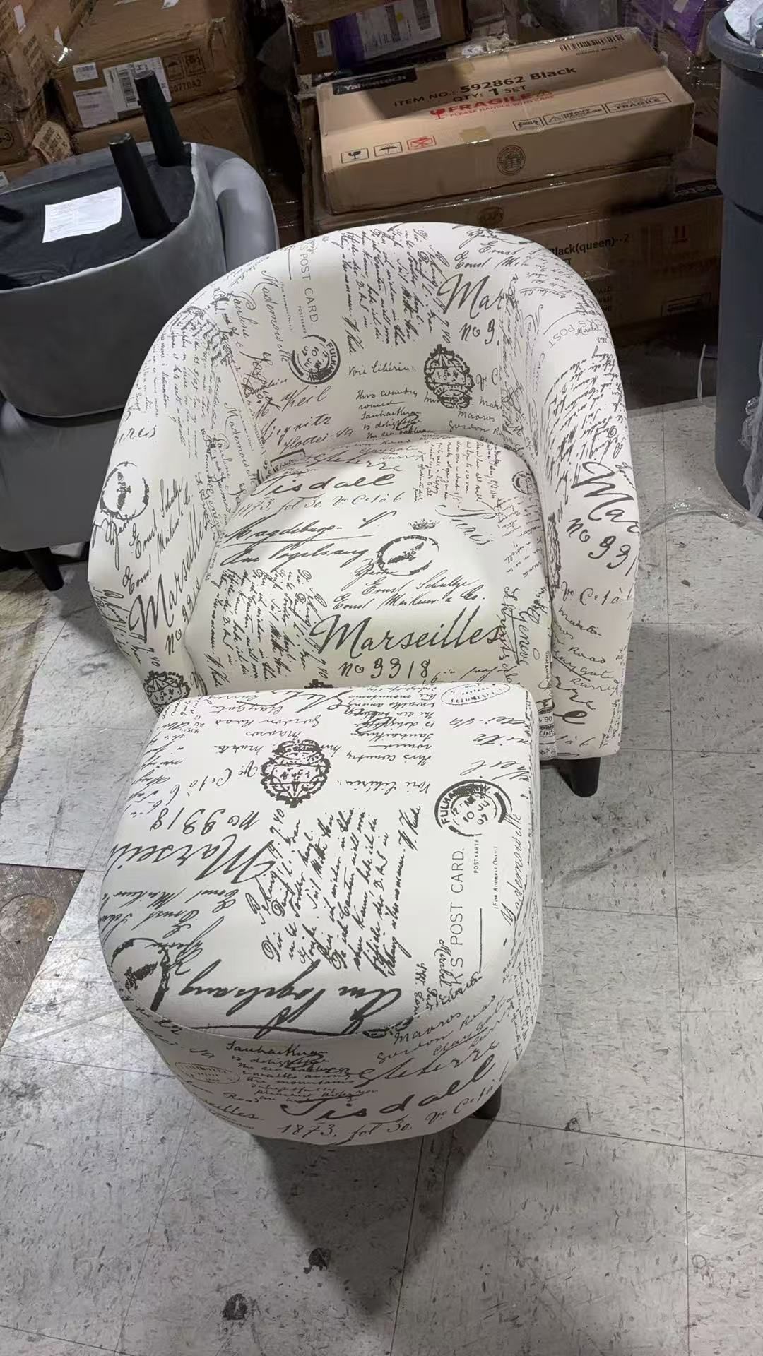 Armchair and modern ottoman lounger with footrest