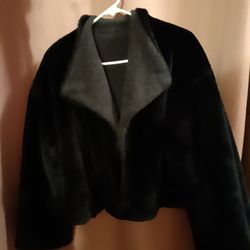 Fake Black Fur Jacket With Gray Pile Lining