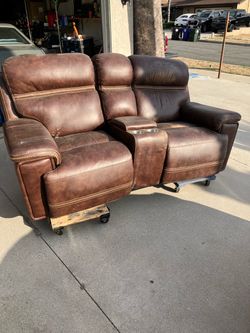 Brown leather couch