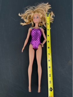 Barbie Fashionistas Doll 213 Blonde Metallic Purple Swimsuit Marks 11.5"