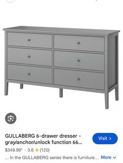 GULLABERG 6-drawer dresser, gray/anchor/unlock function