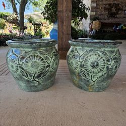 Sunflower Turquoise Clay Pots . (Planters) Plants, Pottery, Talavera $60 cada una.