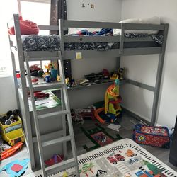 Twin Loft Beds With Desk, Shelves and Drawers Like New!!