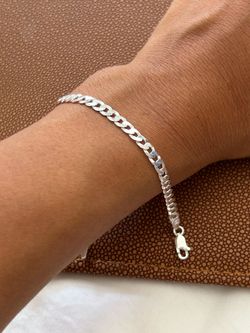 7.5in Silver 925 Curb Chain Bracelet 3mm