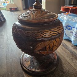 Vintage Hand Carved Wood Urn/Container with Lid