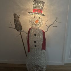 5'2" Metal Wire Snowman Christmas Decoration Hat Broom Easy Assembly SEE