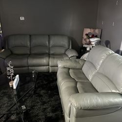 Mint Leather Couch Set 